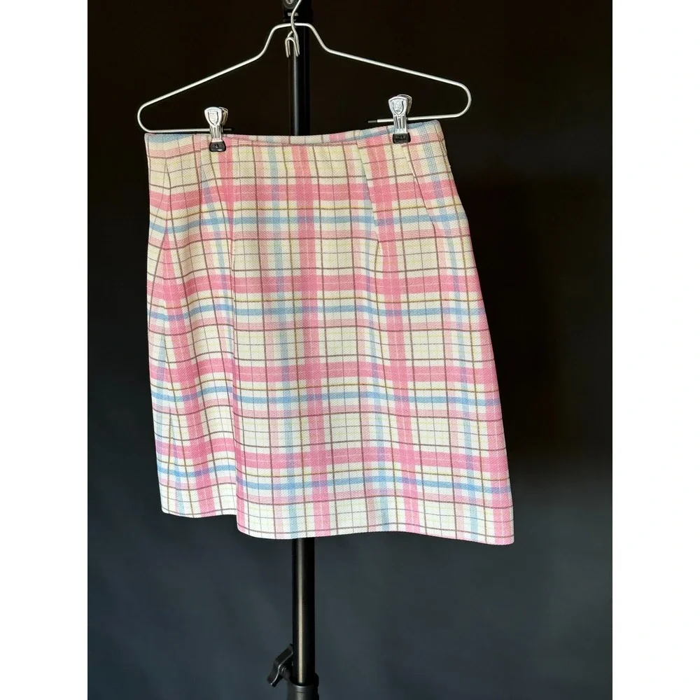 Vintage 1970s DiFini Originals Pastel Plaid Skirt Pink Blue Easter Tennis Skirt